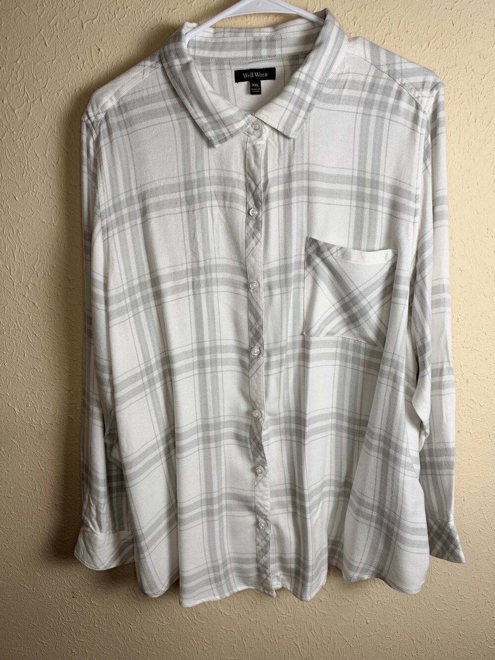 Women's 2X Well Worn 100% Viscose Plaid Button Down Flowy Casual Fall Boho